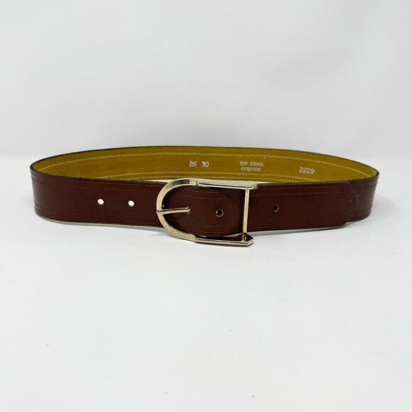 Brown Leather Top Grain Cowhide Belt Gold Tone Buckle Women's Size 26 to 30 - Picture 5 of 11